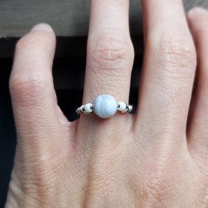 Size 8 Sterling Silver Agate Stone Handmade Ring